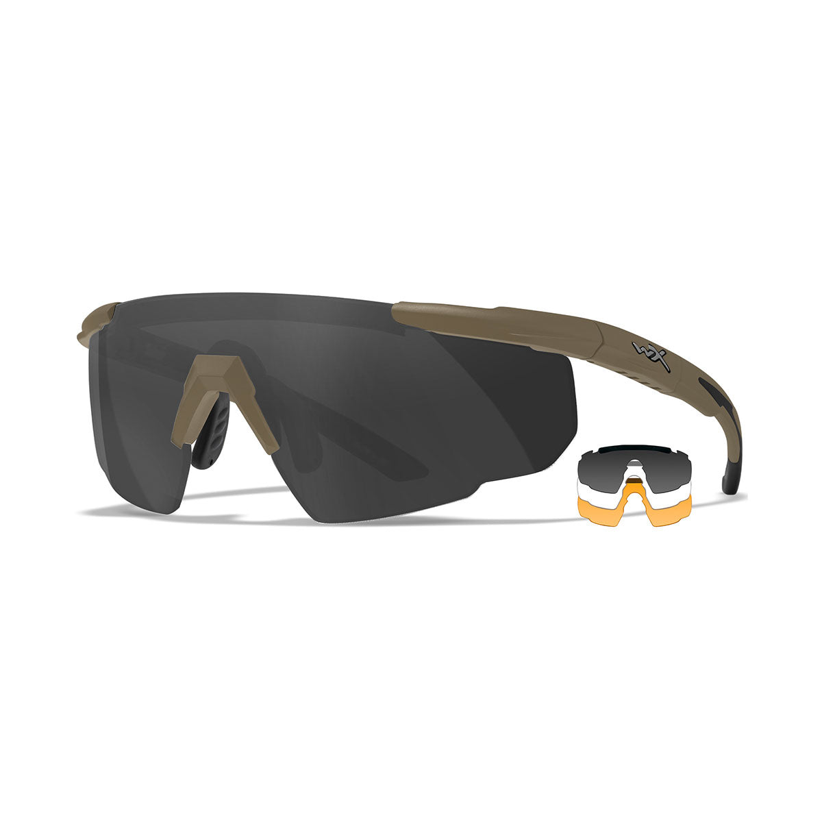 GLASSES - WILEY X - SABER ADVANCED 3 LENSES TAN FRAME (SMOKE GRAY + CLEAR + LIGHT RUST)