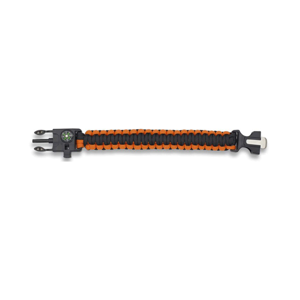 PARACORD BRACELET WITH COMPASS / SILVERSTONE / WHISTLE - BLACK/ORANGE