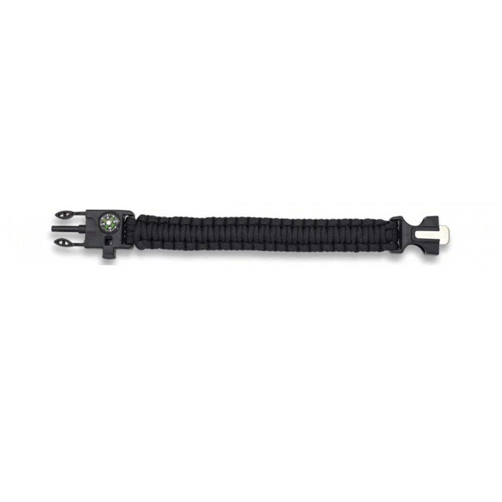 PARACORD BRACELET WITH COMPASS / SILVER / WHISTLE - BLACK
