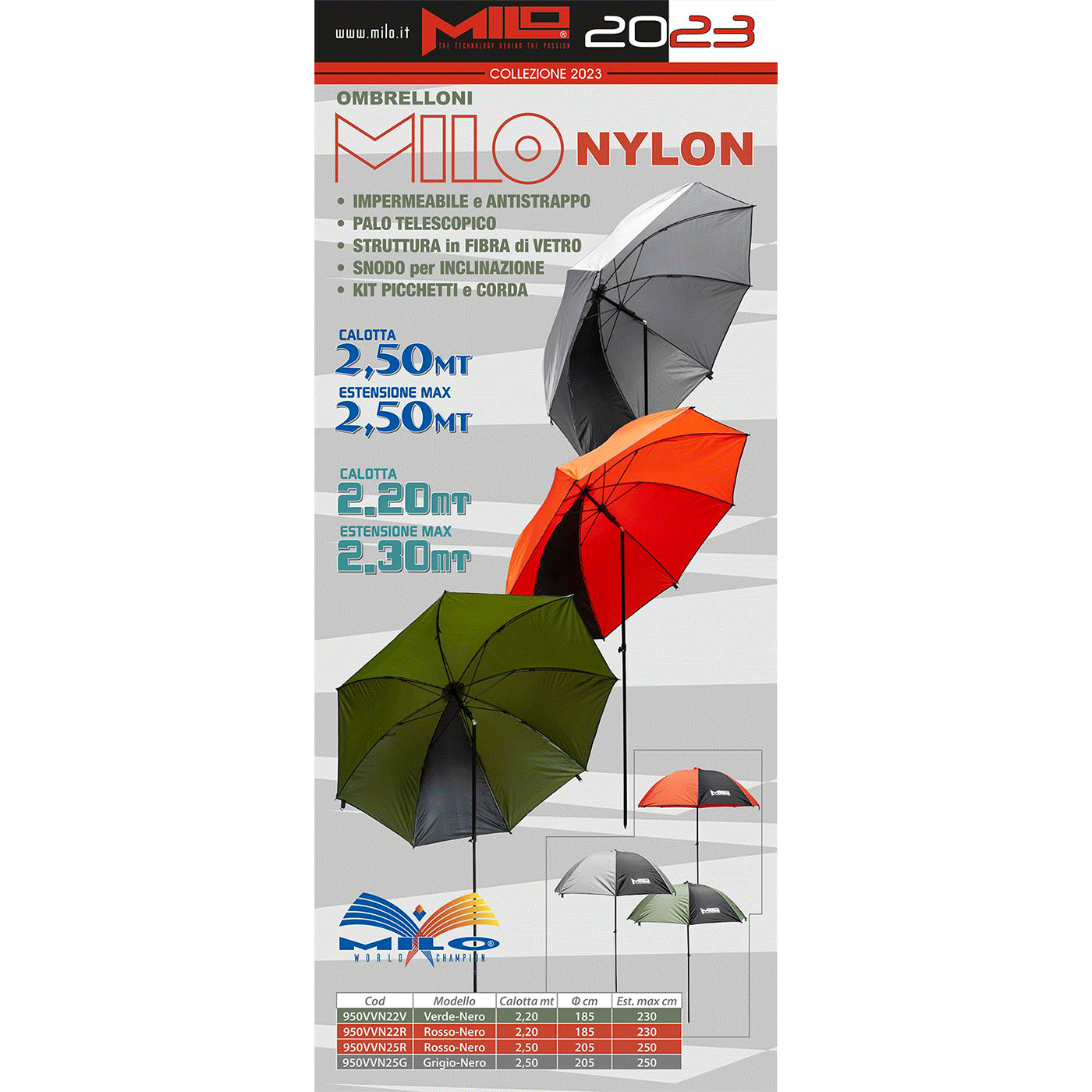 MILO - OMBRELLONE NYLON 2,50mt ROSSO/NERO