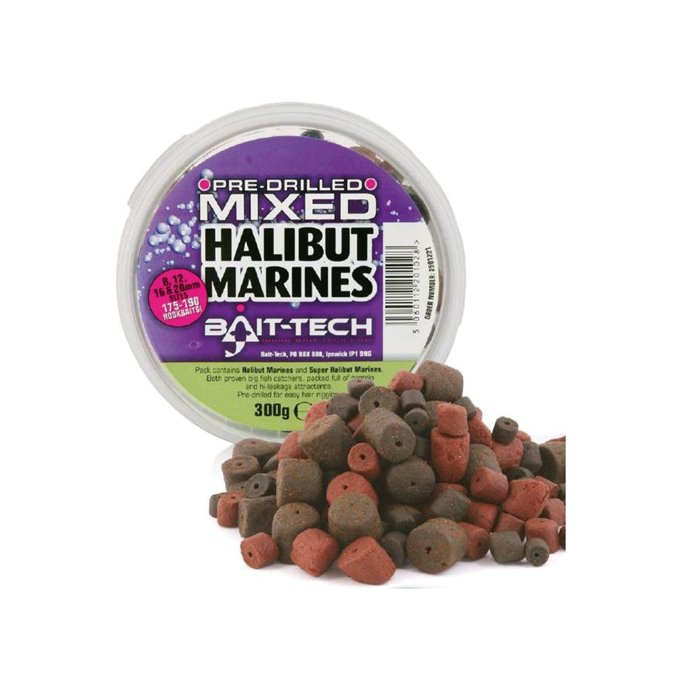 BAIT-TECH - PRE DRILLED MIXED HALIBUT MARINES 300G Ø 8.12.16 ET 20MM