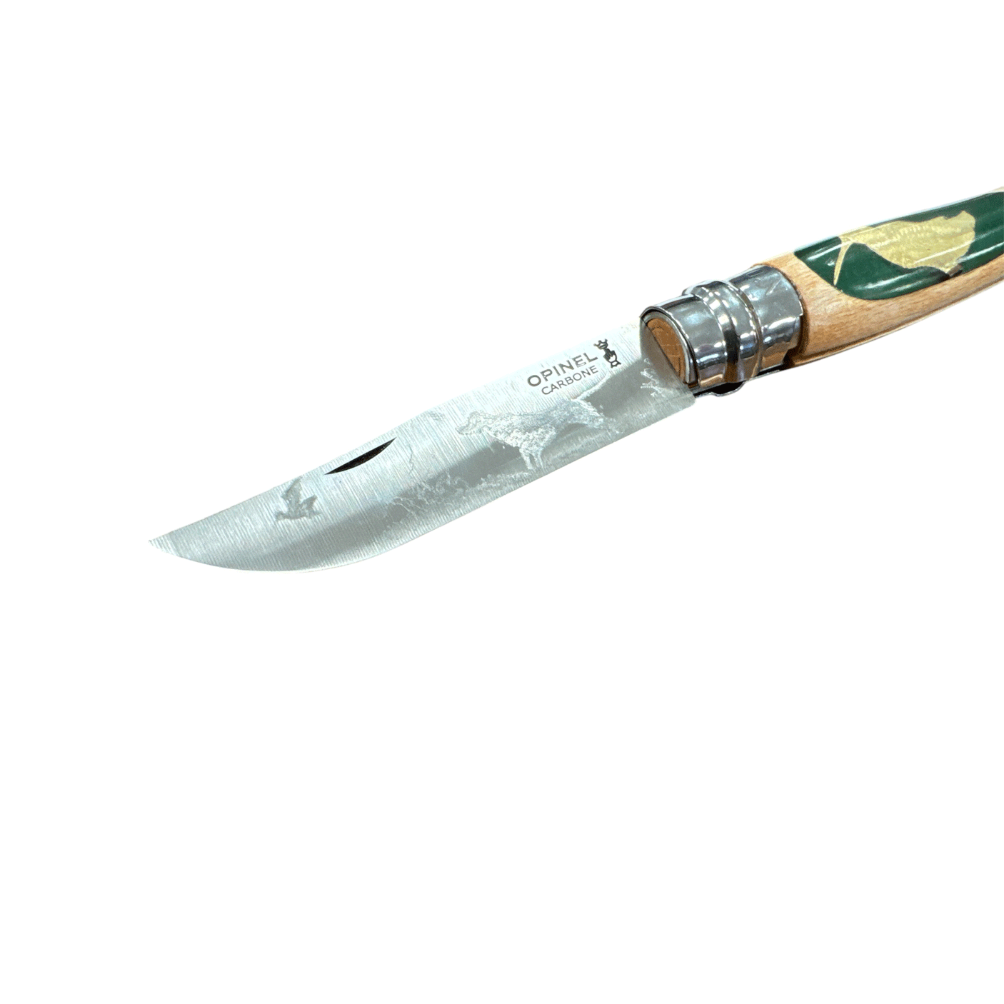 COLTELLO - OPINEL - N.9 CARBONE REALIZZATO A MANO CON BECCACCIA+PIUMA