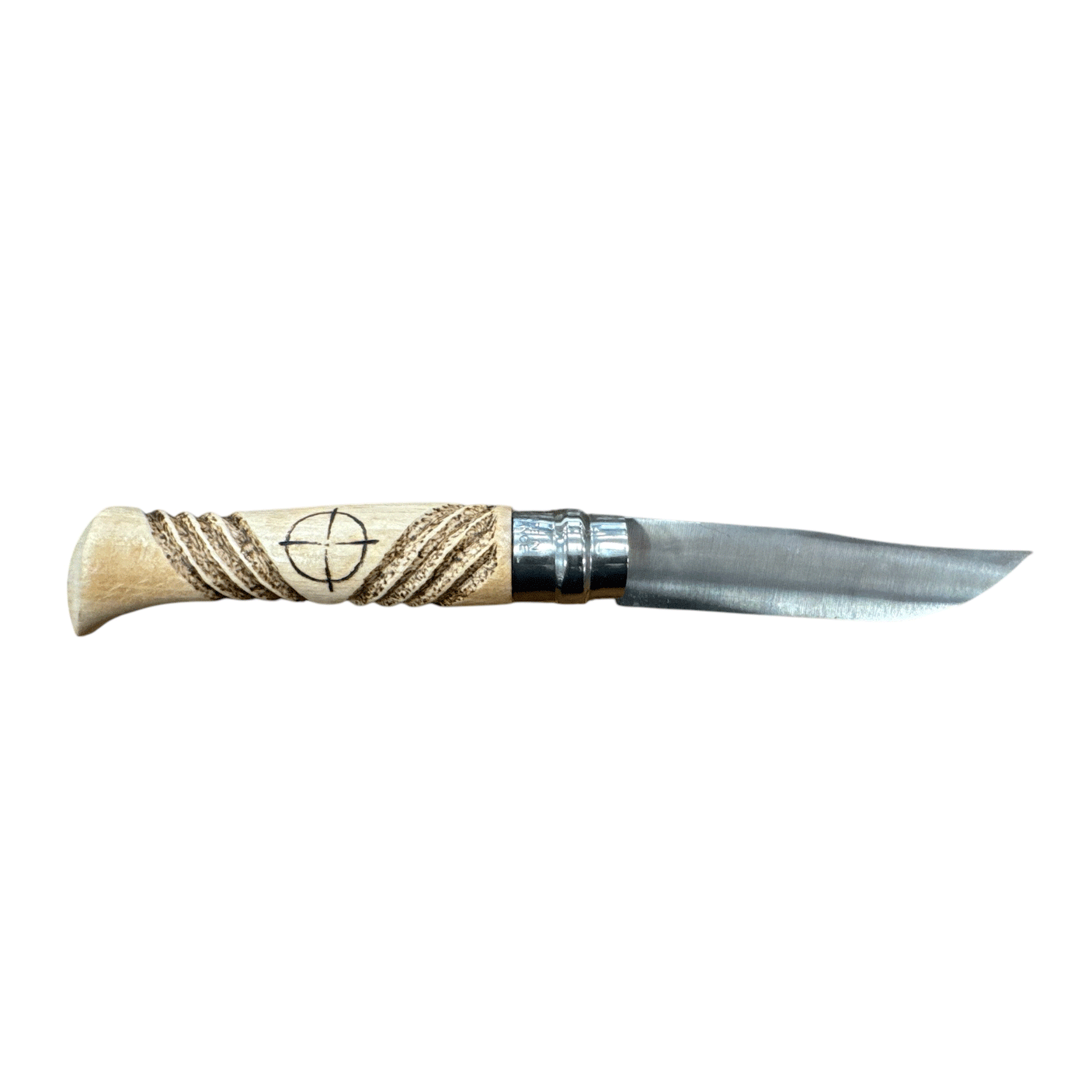COLTELLO - OPINEL - N.9 CARBONE REALIZZATO A MANO CON CINGHIALE + MIRINO + INTAGLIO