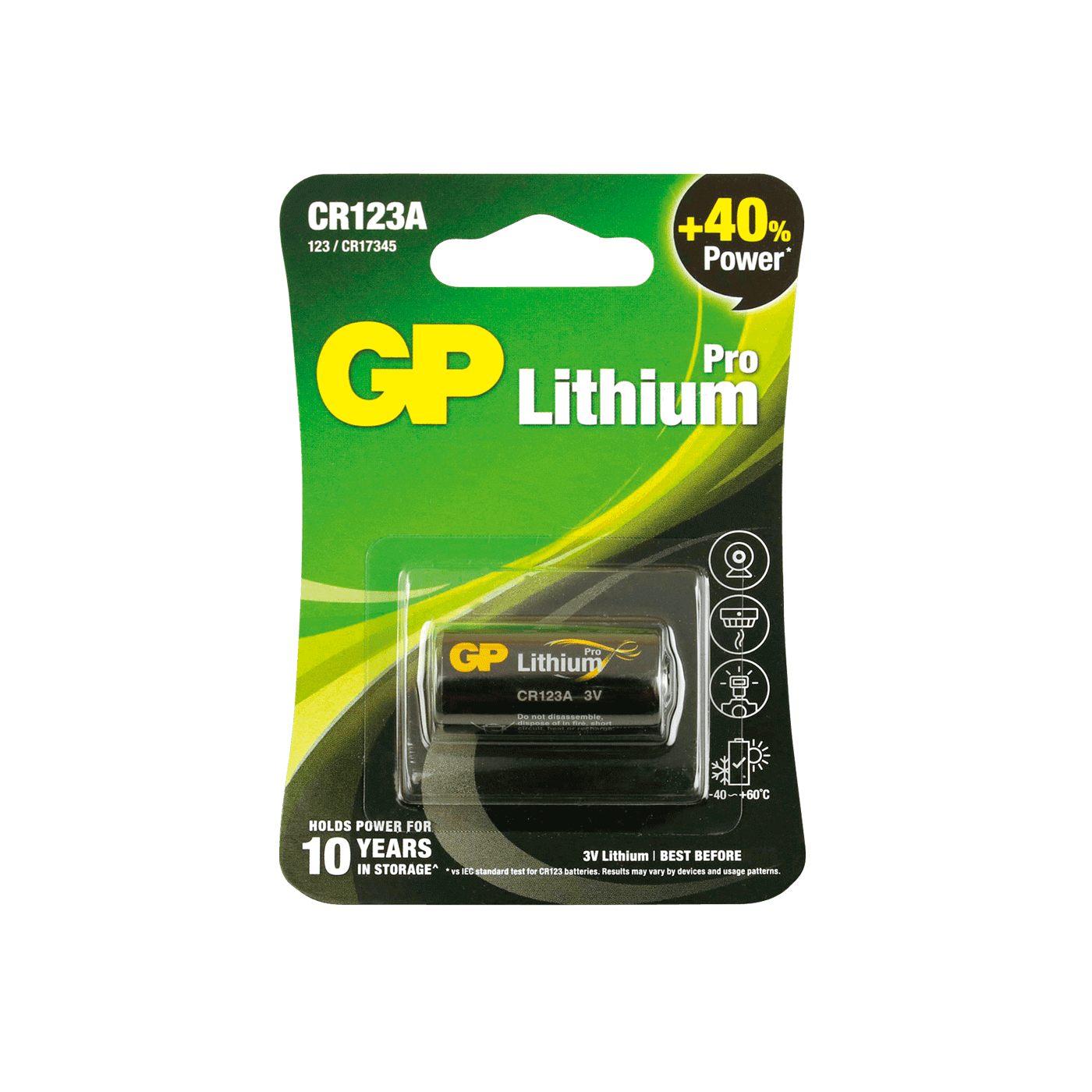 GP CR123A LITHIUM BATTERY, CR123A, 1500 mAh