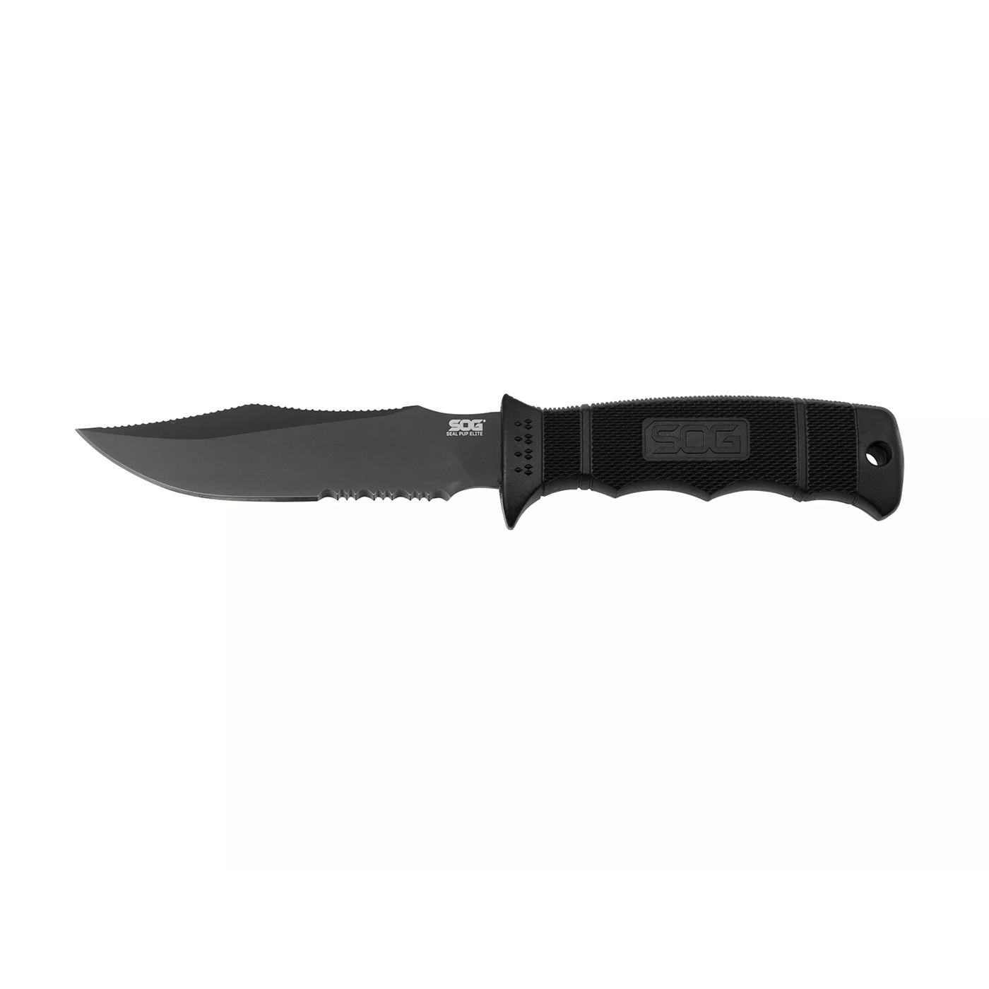 KNIFE - SOG - SEAL PUP ELITE - BLACK HALF SERR KYDEX SHEATH