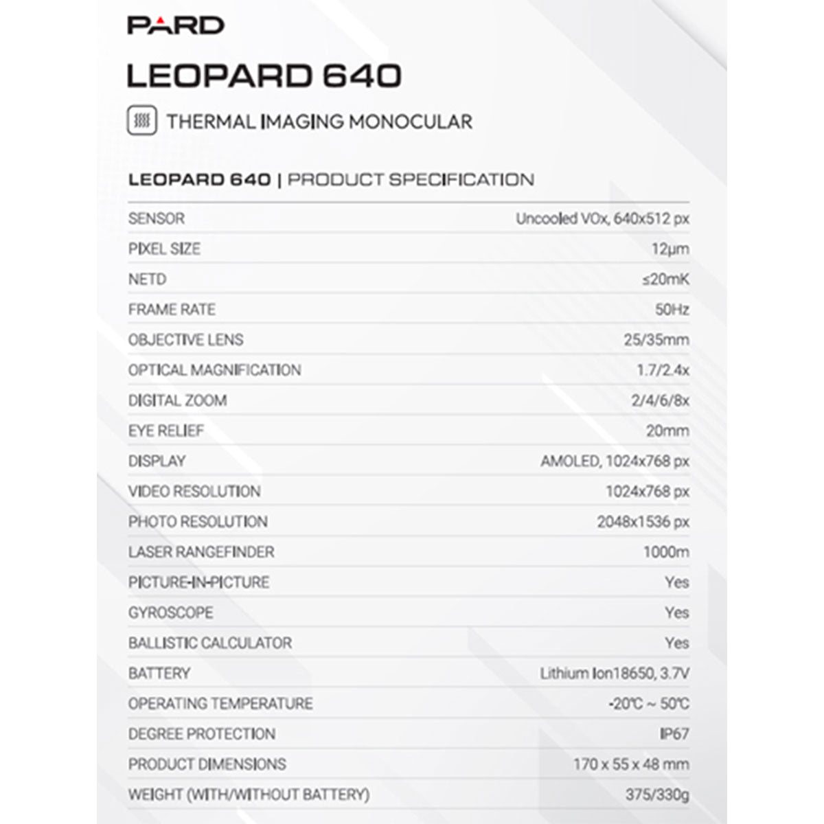 MONOCOLO TERMICO - PARD - LEOPARD 640