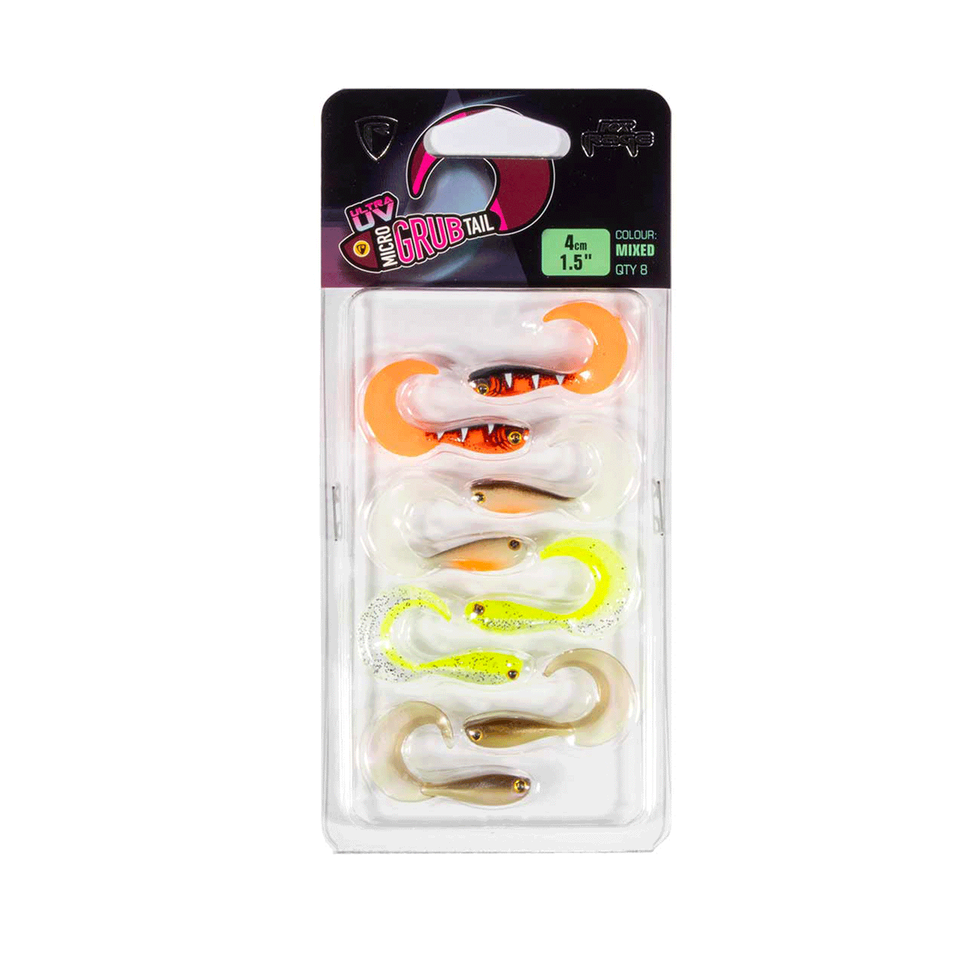 FOX RAGE - ULTRA UV MICRO GRUB TAIL 4cm 1.5" MIXED (8PCS)