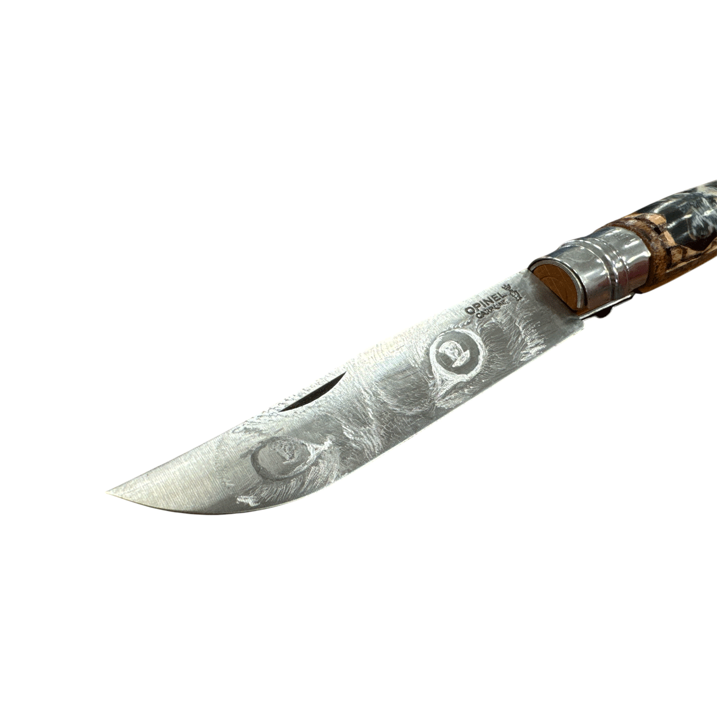 COLTELLO - OPINEL - N.12 CARBONE REALIZZATO A MANO CON LUPO E DONNA