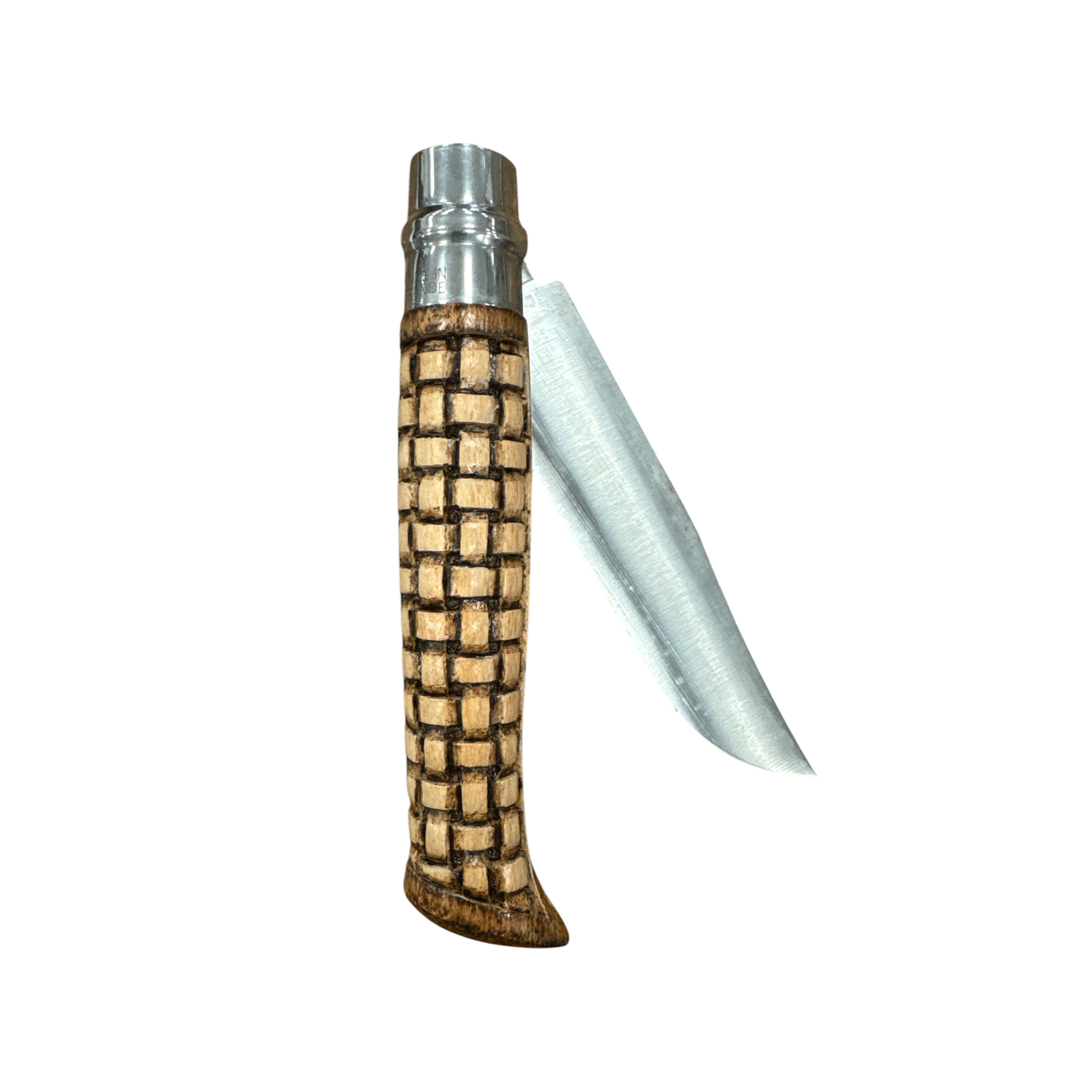 COLTELLO - OPINEL - N.12 CARBONE REALIZZATO A MANO CON LUPO E DONNA