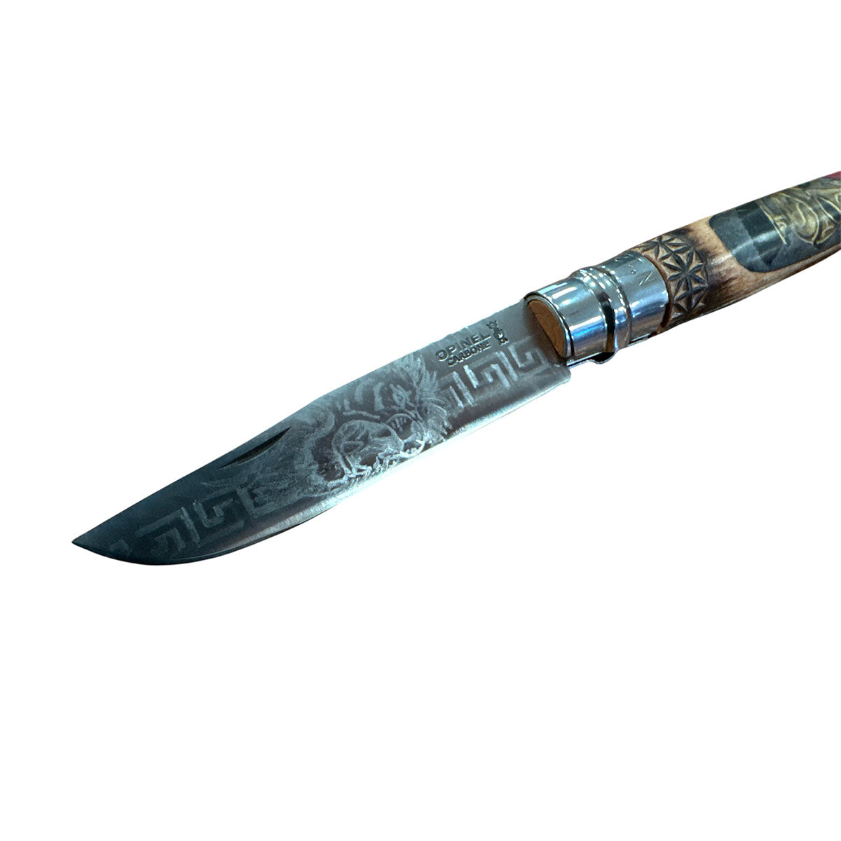 KNIFE - OPINEL - N.12 CARBON HANDCRAFTED WITH SPARTAN AND LION