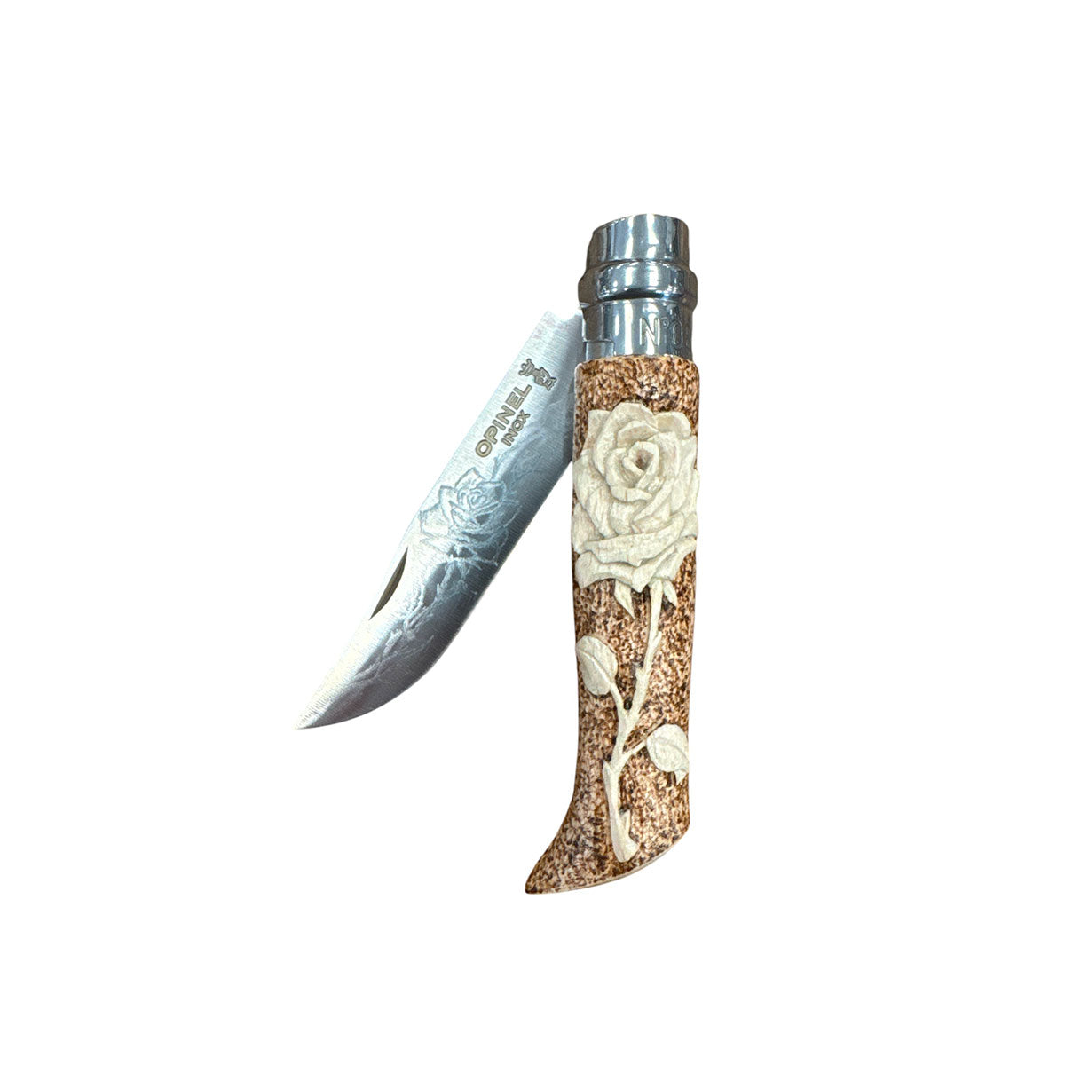 KNIFE - OPINEL - N.8 STAINLESS STEEL HAND MADE WITH ROSE