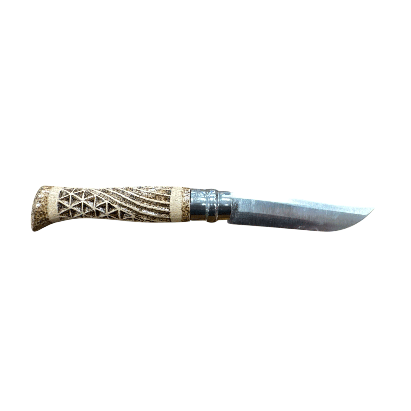 KNIFE - OPINEL - N.9 STAINLESS STEEL HAND MADE WITH DOUBLE INTERLACE CARVING + PYROGRAPHY