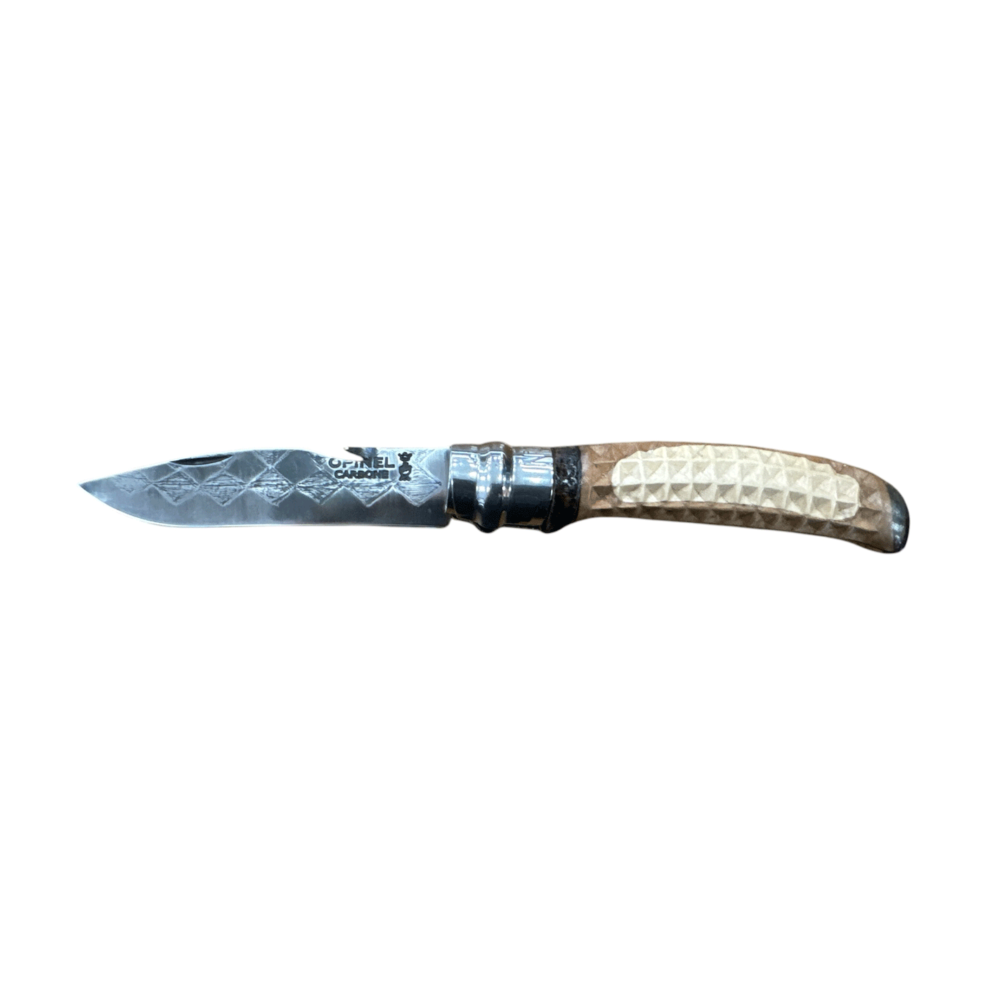 COLTELLO - OPINEL - N.8 CARBONE REALIZZATO A MANO | PERO/ACERO | INTAGLIATO