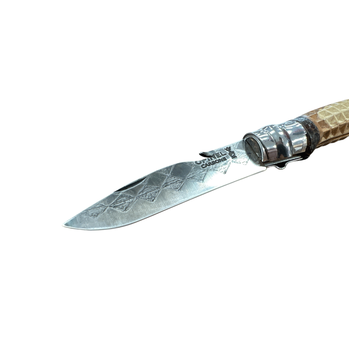 COLTELLO - OPINEL - N.8 CARBONE REALIZZATO A MANO | PERO/ACERO | INTAGLIATO