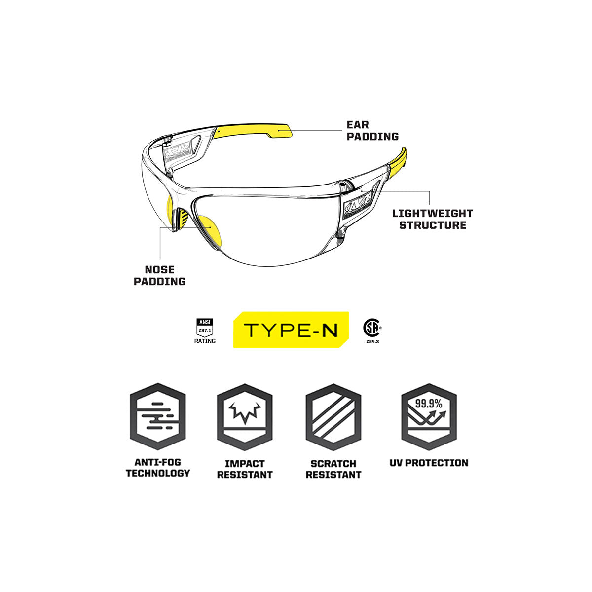 MECHANIX WEAR - VISION OCCHIALI SAFETY TYPE-N MONTATURA TRASPARENTE LENTE TRASPARENTE