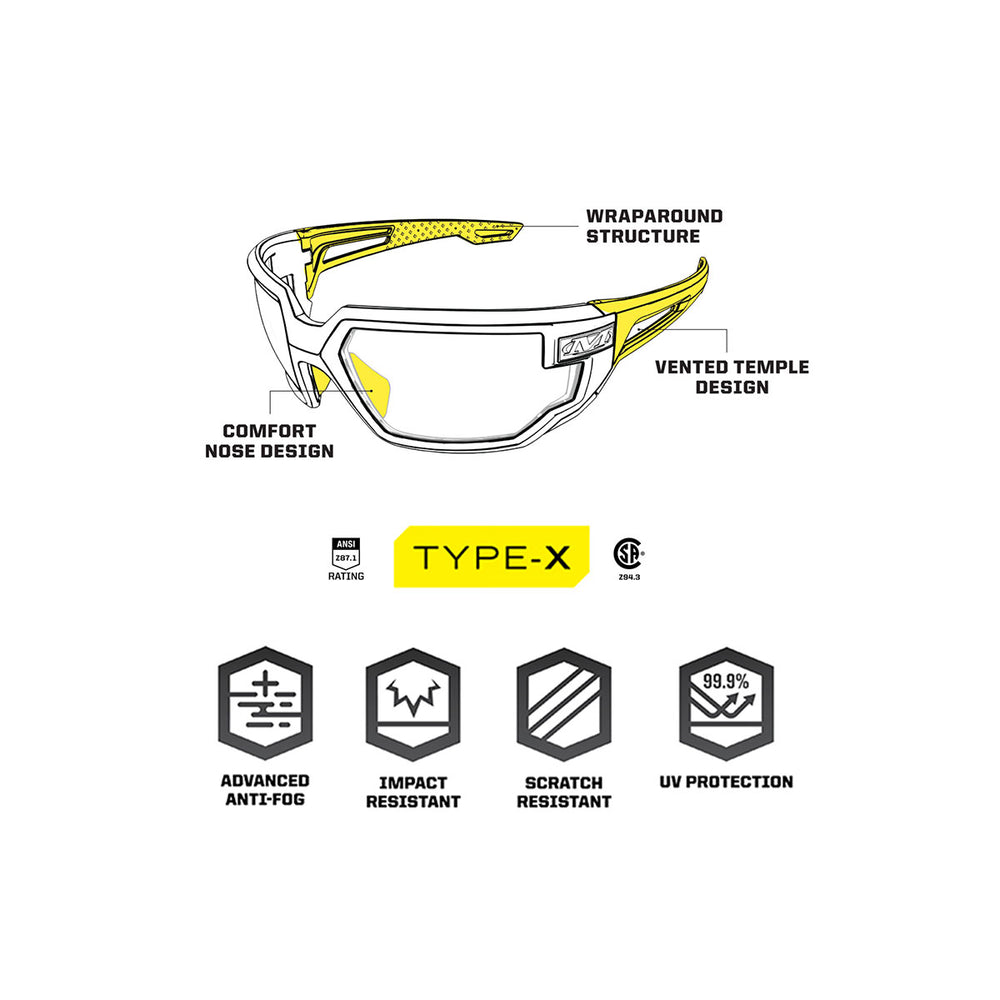MECHANIX WEAR - VISION OCCHIALI SAFETY TYPE-X MONTATURA NERA LENTE TRASPARENTE