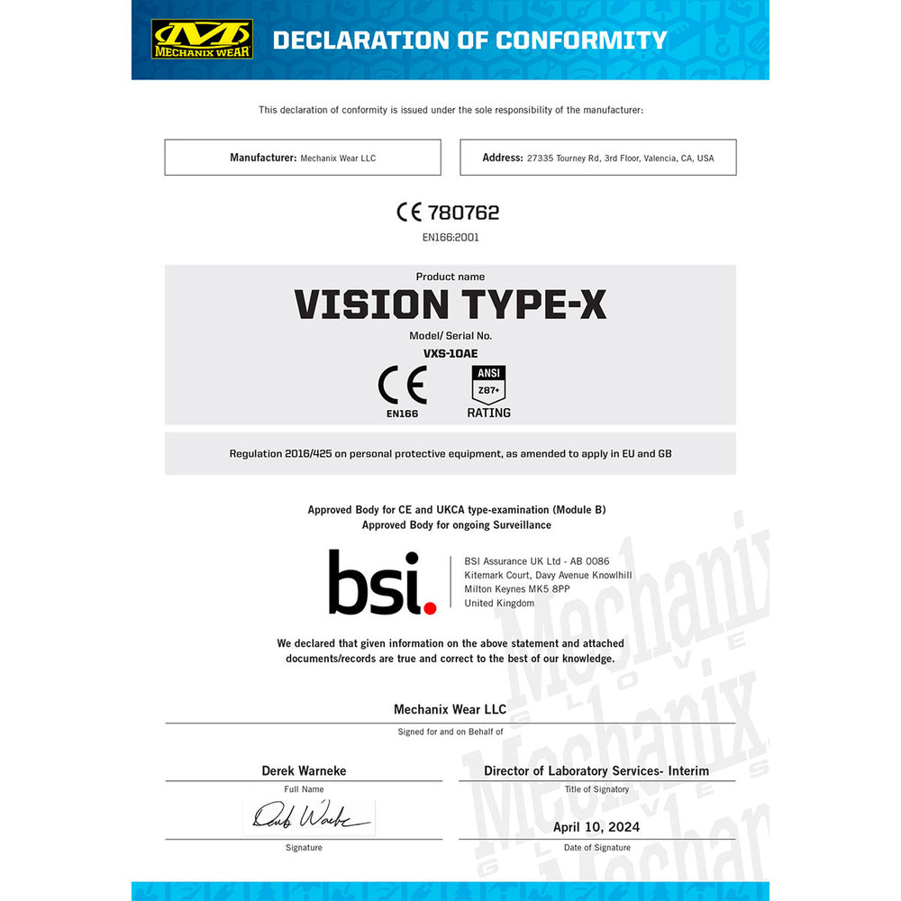 MECHANIX WEAR - VISION OCCHIALI SAFETY TYPE-X MONTATURA NERA LENTE TRASPARENTE