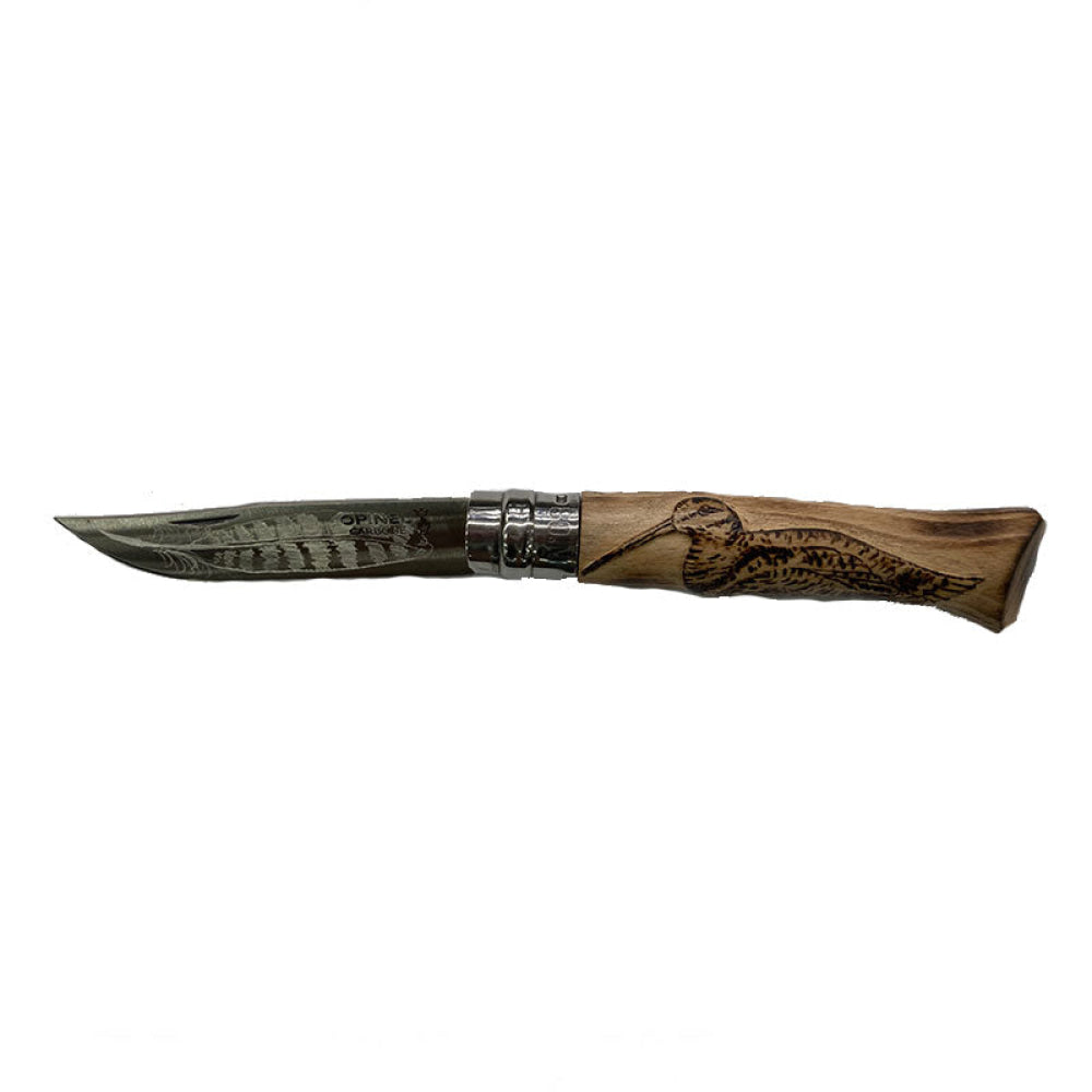 Coltello - Opinel N.8 Carbonio Con Disegno Beccaccia Realizzato A Mano