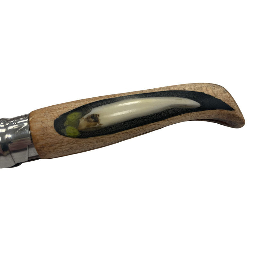 Coltello - Opinel N.9 Carbone Realizzato A Mano Con Dente Di Cinghiale