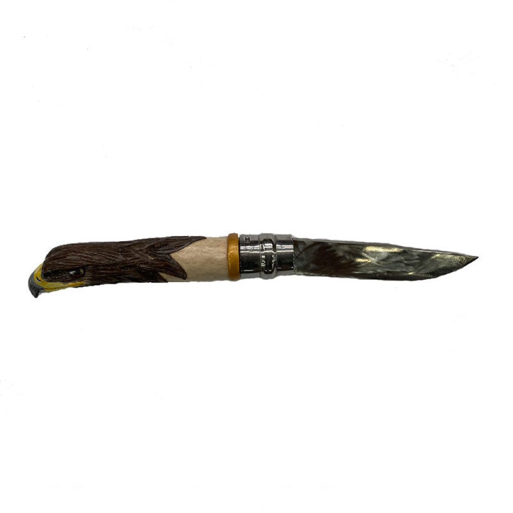 Coltello - Opinel N.9 Carbonio Con Disegno Aquila Realizzato A Mano