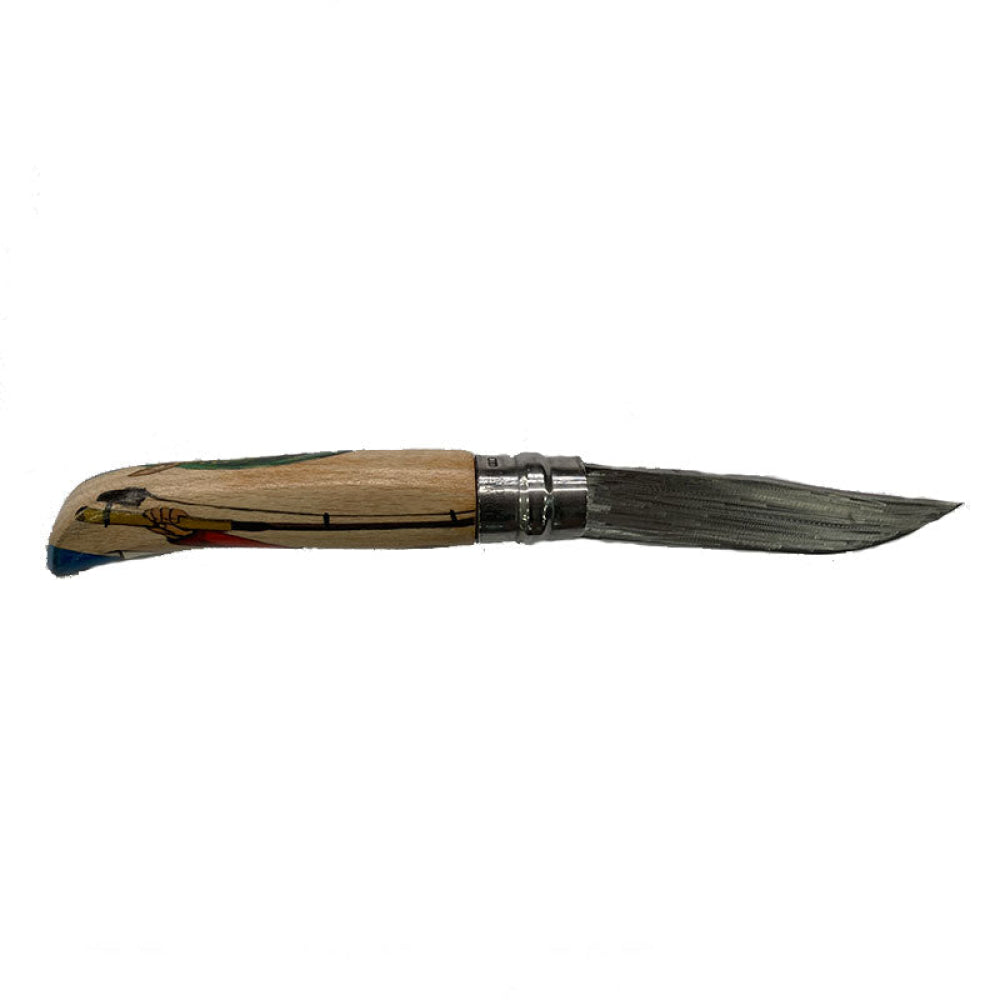 Coltello - Opinel N.9 Carbonio Con Disegno Scena Sanpei Luccio Realizzato A Mano