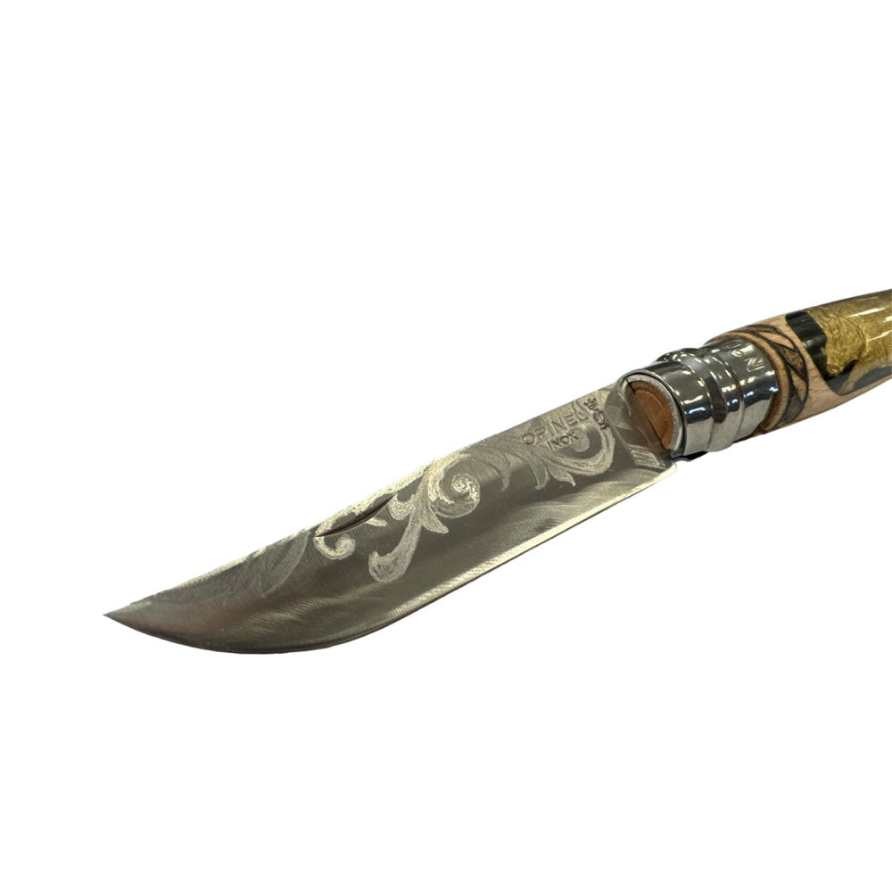 Coltello - Opinel N.9 Inox Ottone/Resina/Pirografia Realizzato A Mano