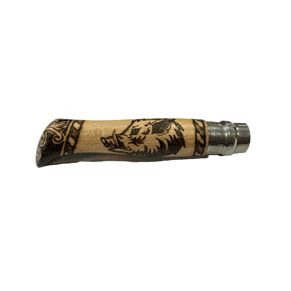 Coltello - Opinel N.9 Inox Ottone/Resina/Pirografia Realizzato A Mano