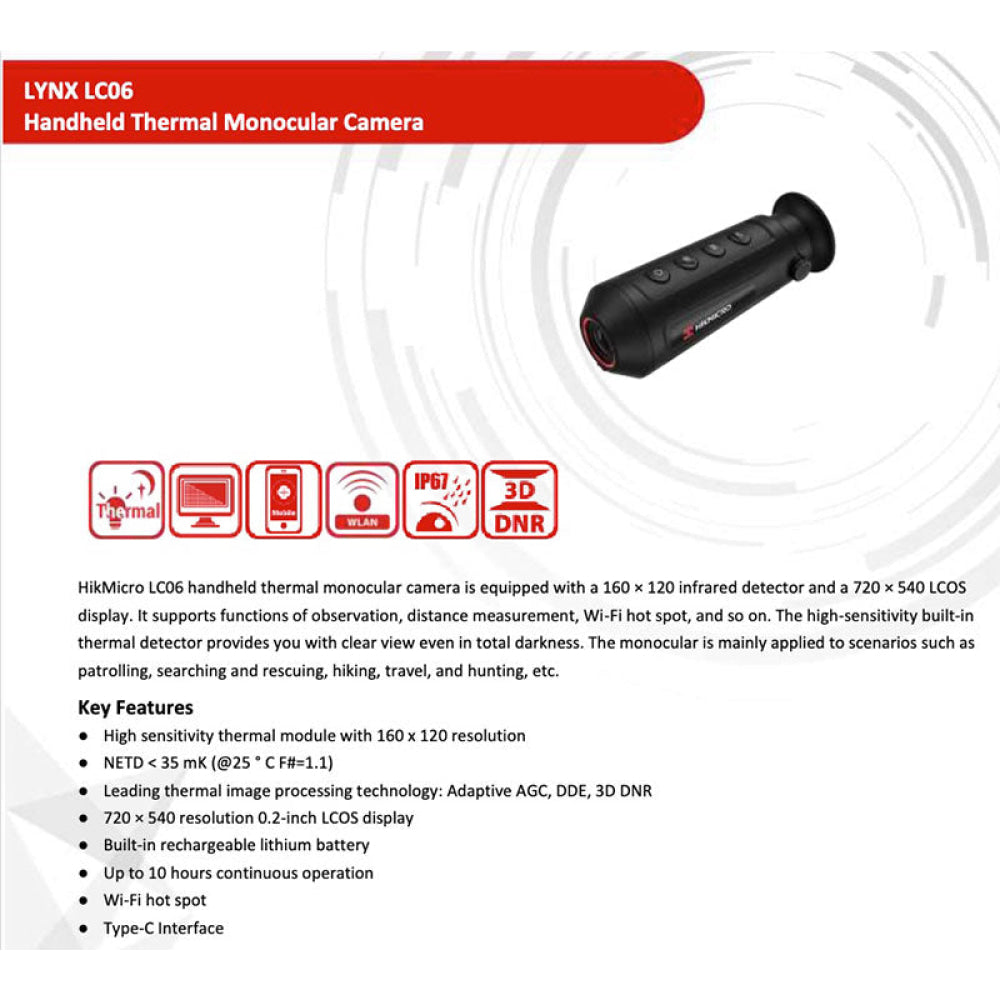 Monocolo Termico - Hikmicro Lynx Lc06 Dig.zoom 1/4X Telemetro 8G Wifi 720×540 Lens 6Mm (A)