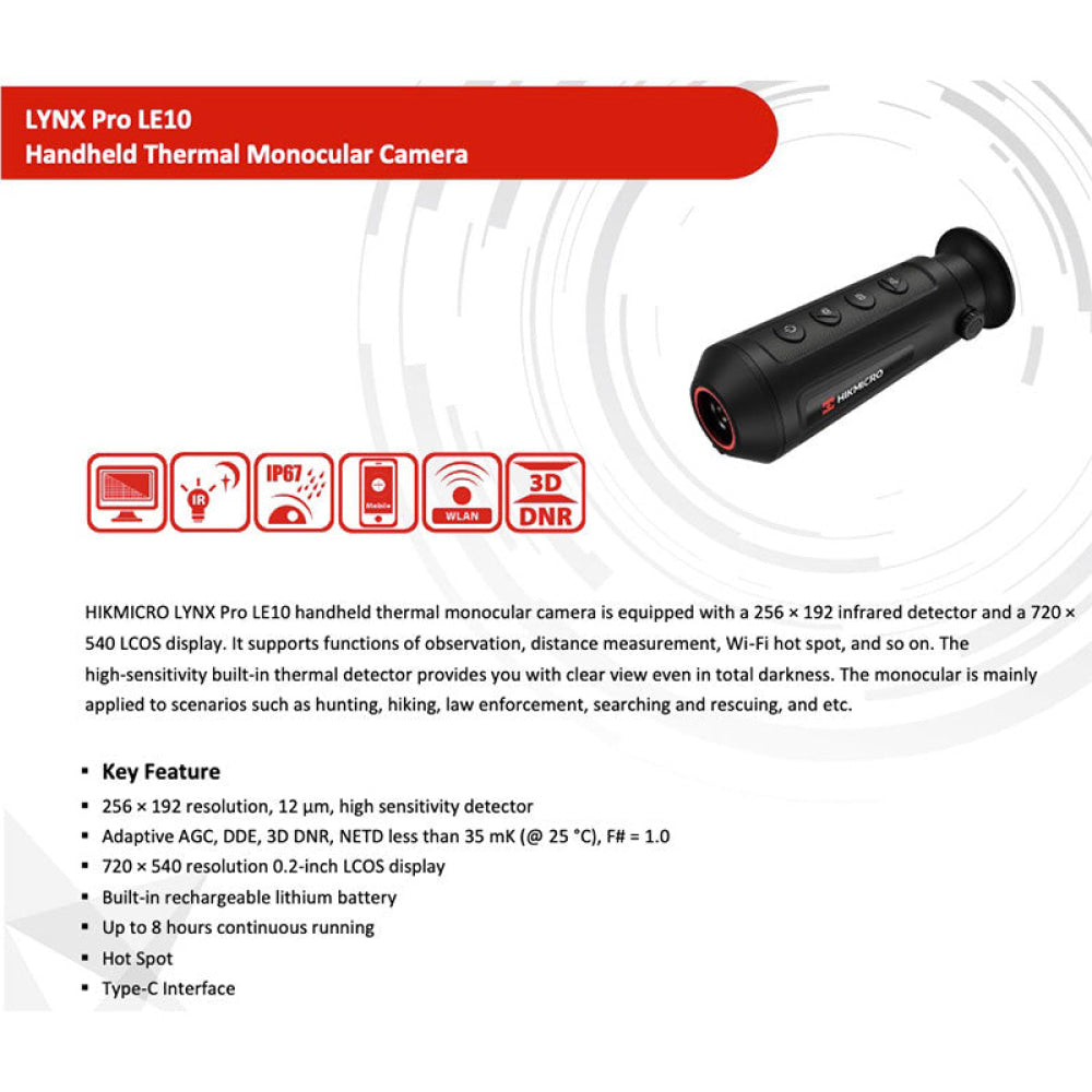 Monocolo Termico - Hikmicro Lynx Pro Le10 Dig.zoom 1/8X Telemetro 8G Wifi 720×540 Lens 10Mm (A)