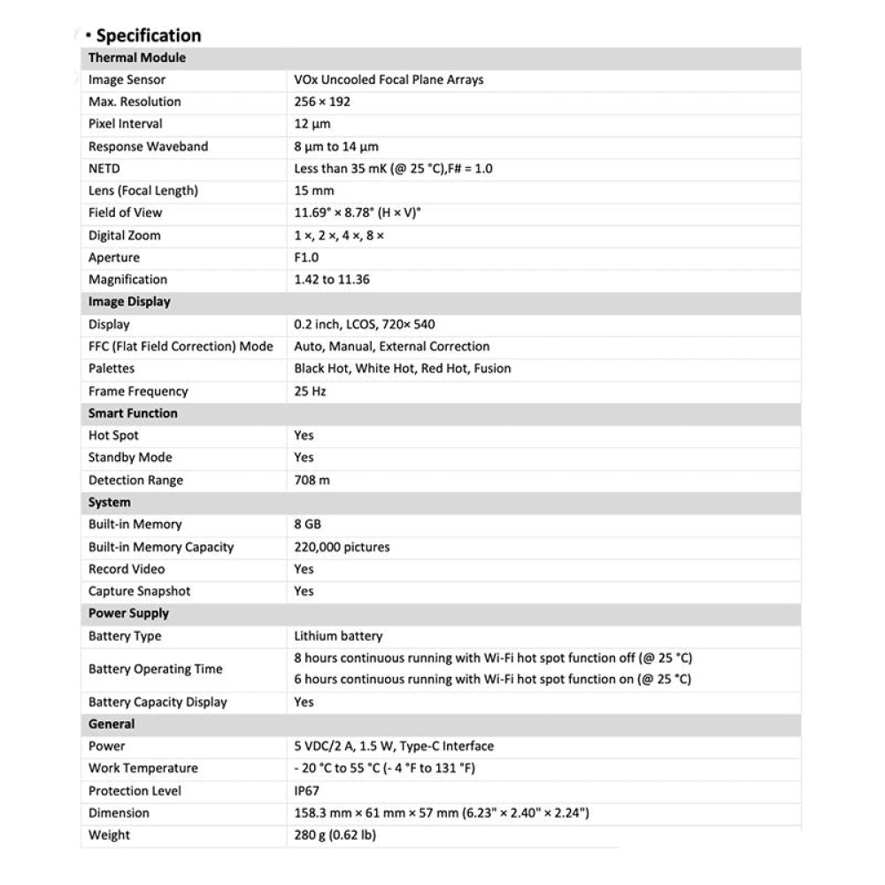 Monocolo Termico - Hikmicro Lynx Pro Le15 Dig.zoom 1.42/11.46X Telemetro 8G Wifi 720×540 Lens 15Mm