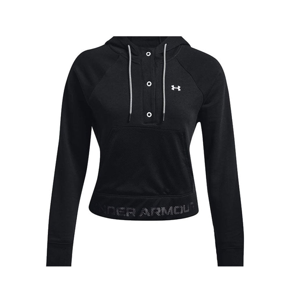 Under Armour - Donna Felpa Con Cappuccio Rival Fleece Mesh Ho Black / White 001 Xs