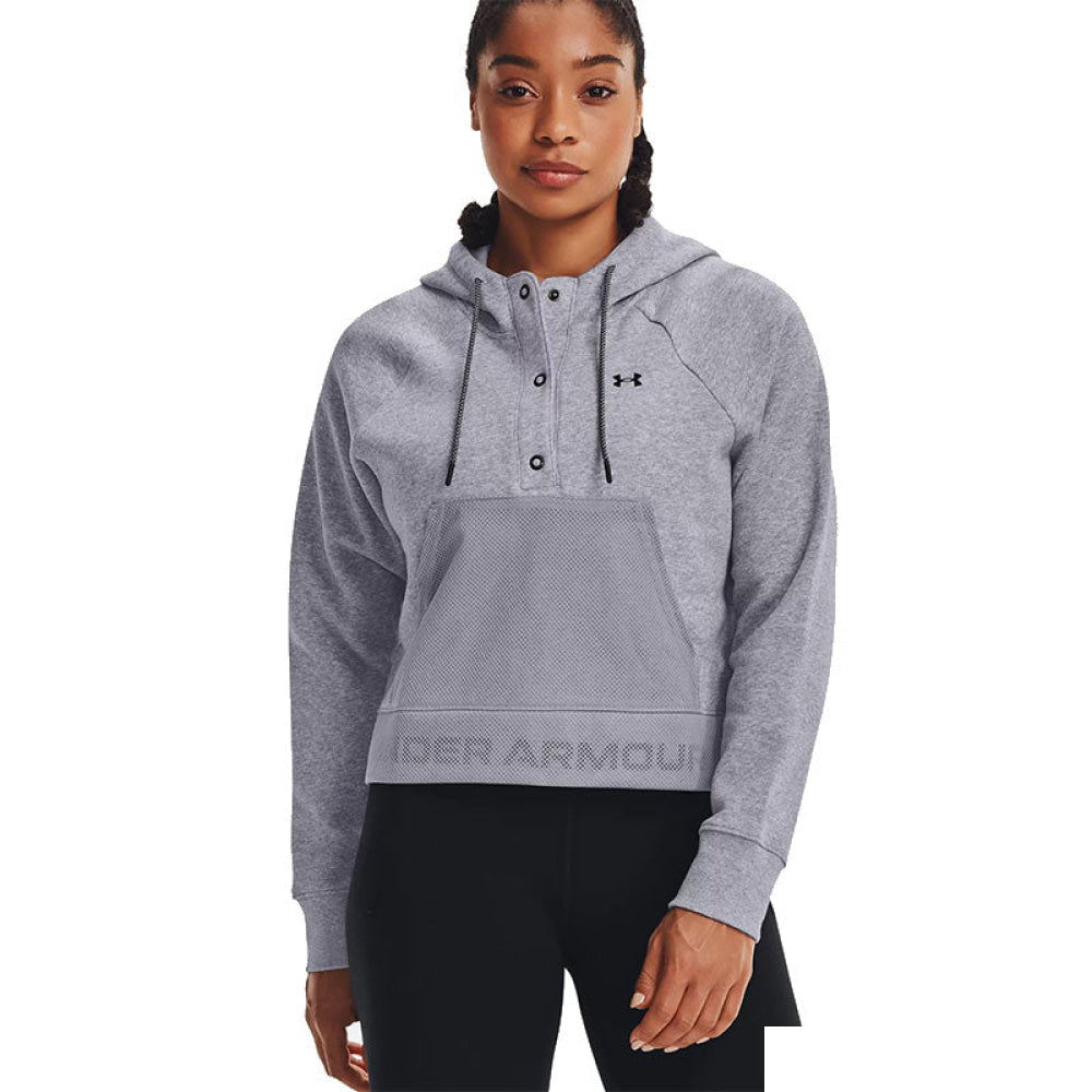 Under Armour - Donna Felpa Con Cappuccio Rival Fleece Mesh Ho Steel Medium Heather / Black 035