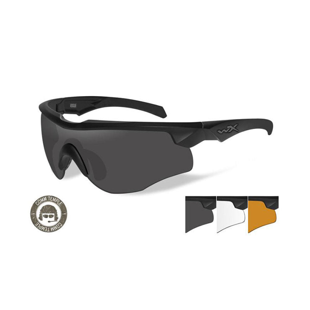 Wiley X - Occhiali Tattici A Protezione Balistica Mod. Rogue Comm Smoke Grey+Clear+Light Rust Lenses