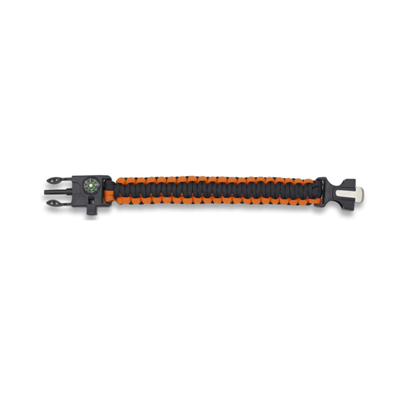 PARACORD BRACELET WITH COMPASS / SILVERSTONE / WHISTLE - BLACK/ORANGE