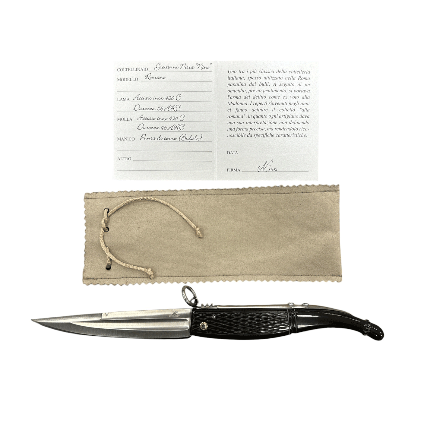 COLTELLO - ROMANO DI LORETO NINO 28cm MANICO CORNO