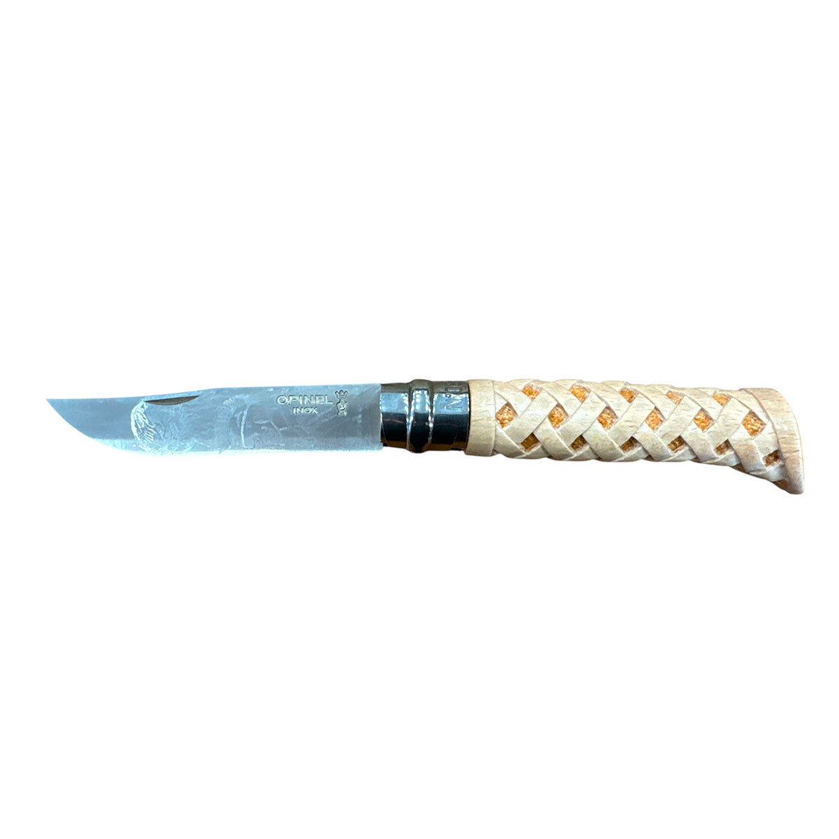 COLTELLO - OPINEL -  N.8 INOX REALIZZATO A MANO MAGLIA INTRECCIO ROMBI