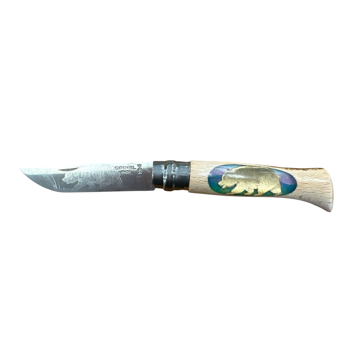 COLTELLO - OPINEL -  N.9 INOX REALIZZATO A MANO CON ORSO