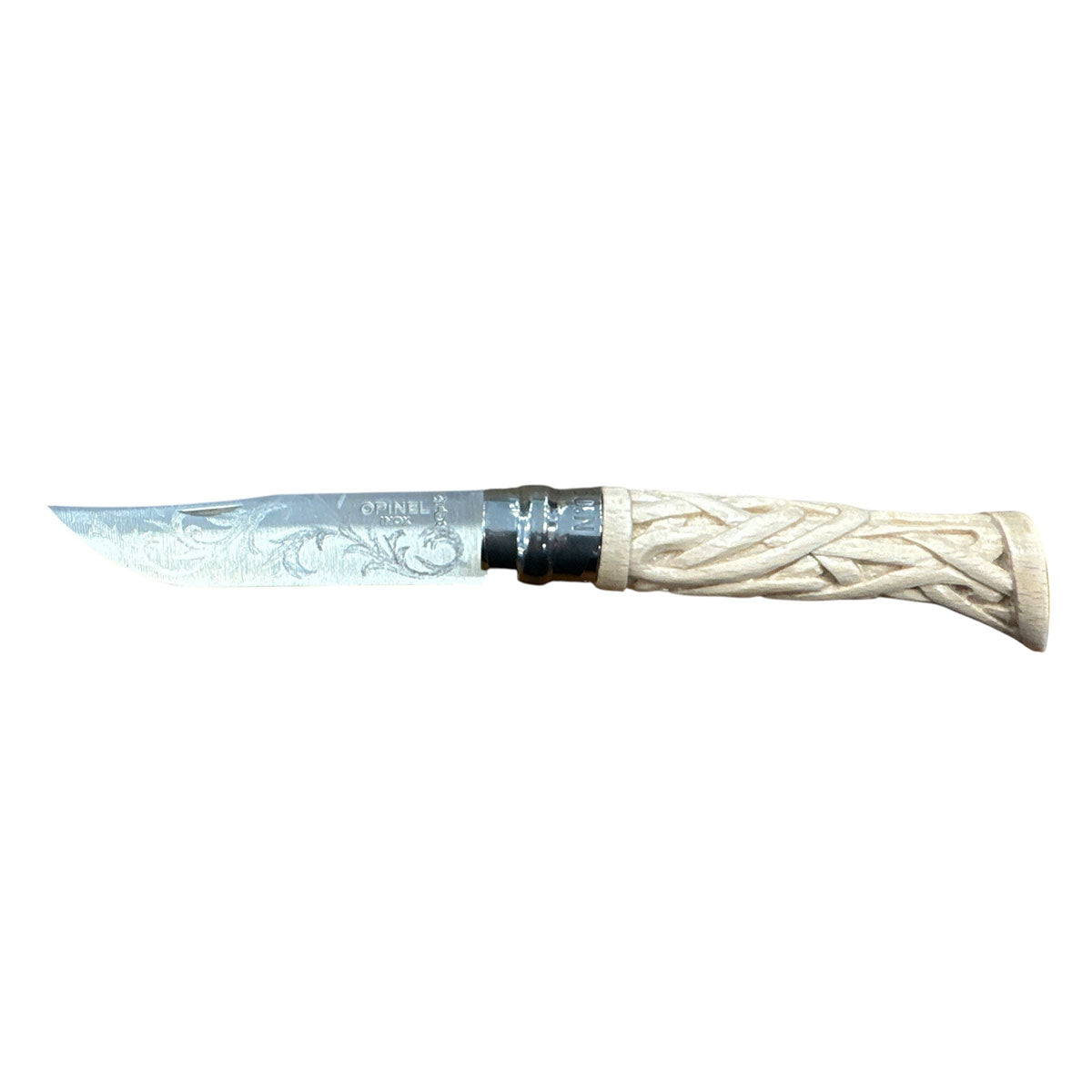 COLTELLO - OPINEL -  N.9 INOX REALIZZATO A MANO INTAGLIO AD INTRECCIO