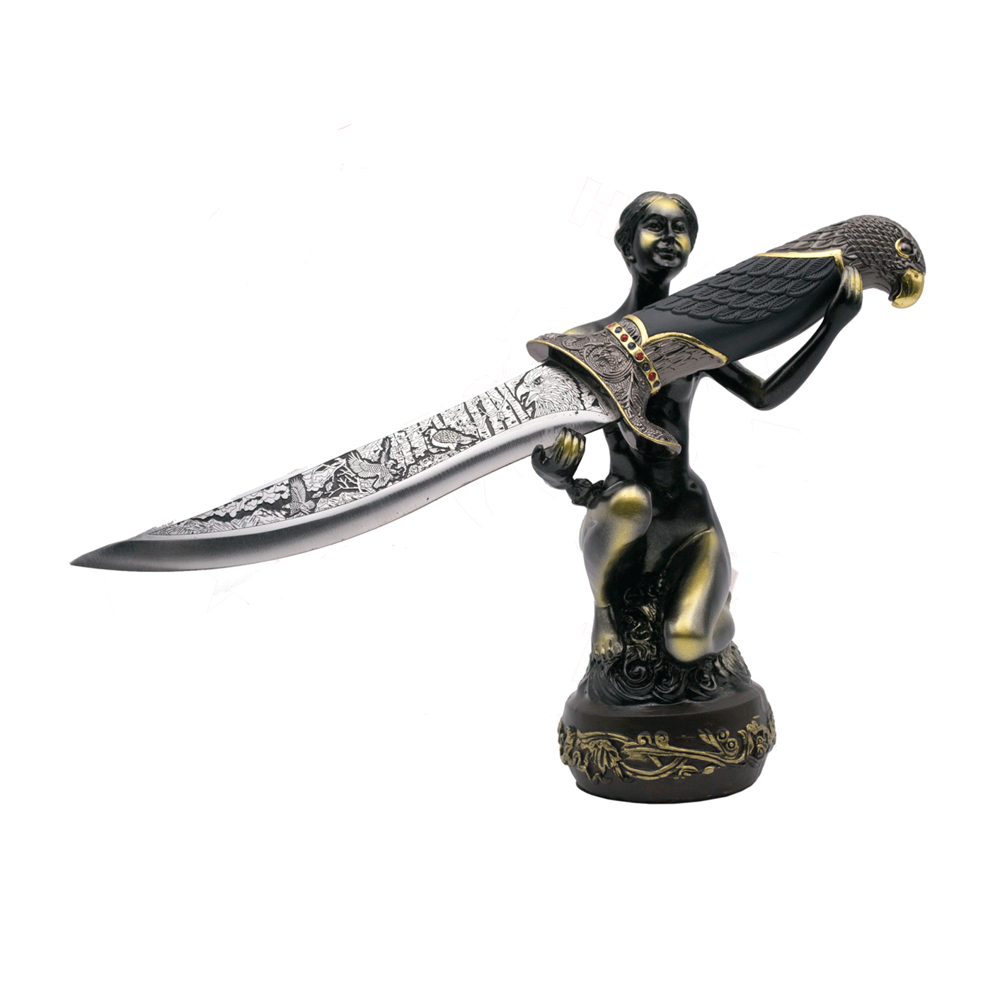 COLTELLO AQUILA CON BASE DECORATIVA FIGURA DI DONNA