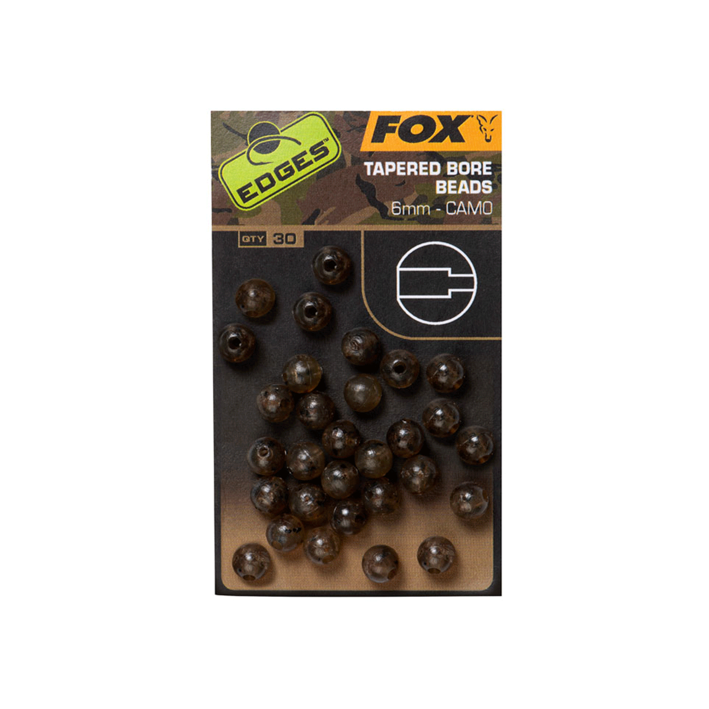 FOX - EDGES™ TAPERED BORE BEADS 6mm - CAMO (30PCS)