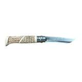 COLTELLO - OPINEL -  N.8 INOX REALIZZATO A MANO INTAGLIO DOPPIO + PIROGRAFIA
