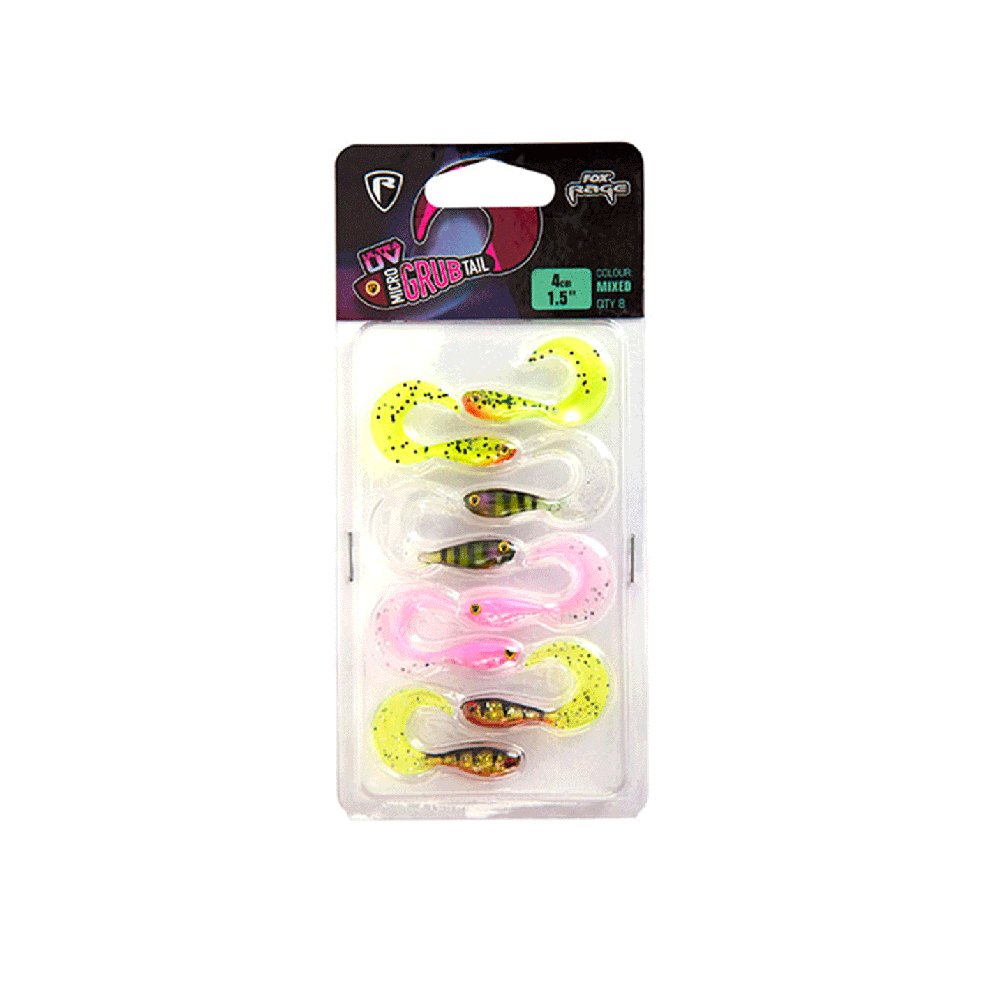 FOX RAGE - ULTRA UV MICRO GRUB TAIL 4cm 1.5" MIXED (8PZ)