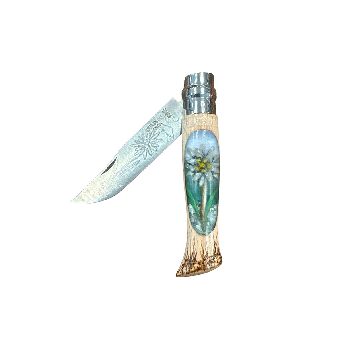 COLTELLO - OPINEL -  N.9 INOX REALIZZATO A MANO CON STELLA ALPINA