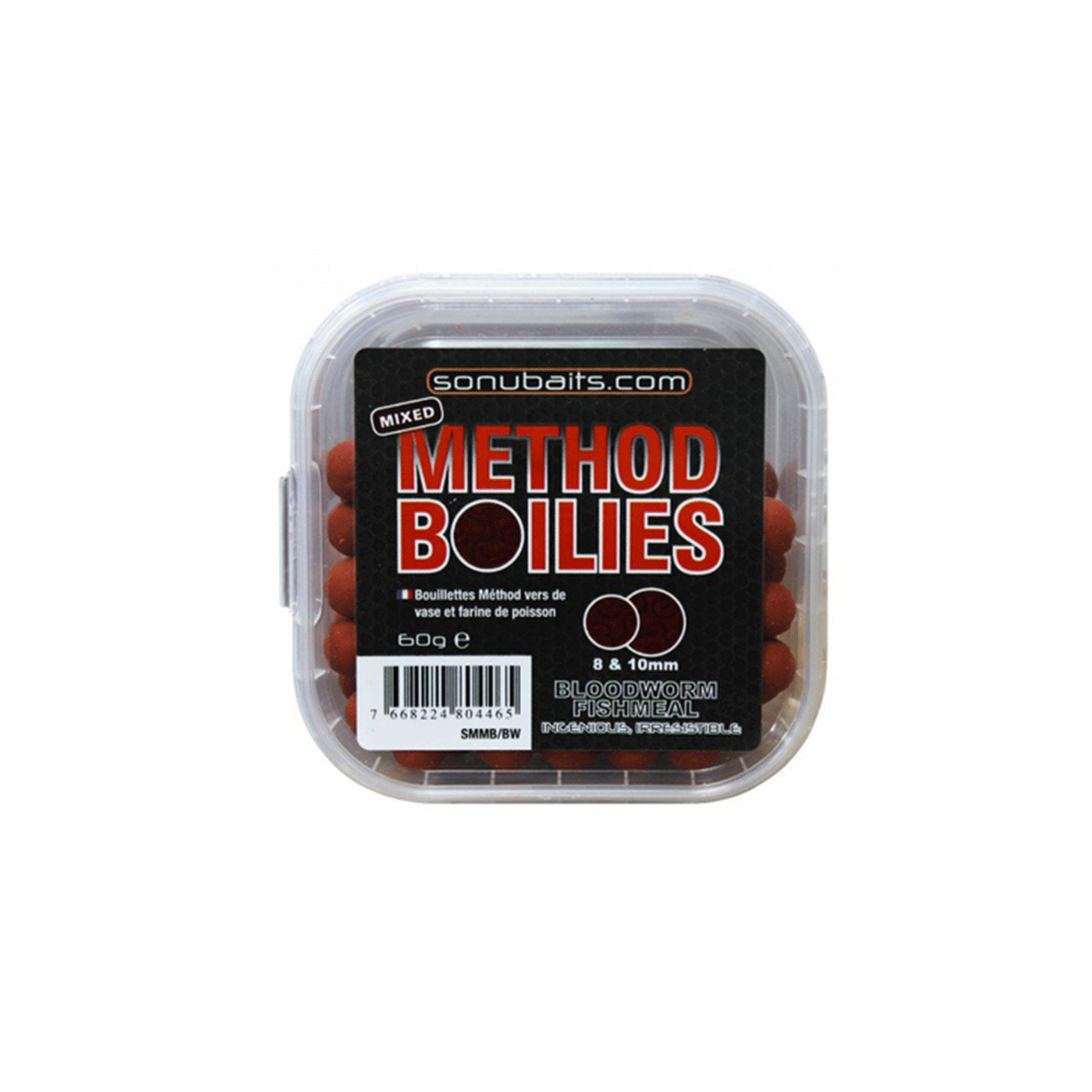SONUBAITS - MIXED METHOD BOILIES 8 &amp; 10mm BLOODWORM FISHMEAL 60g