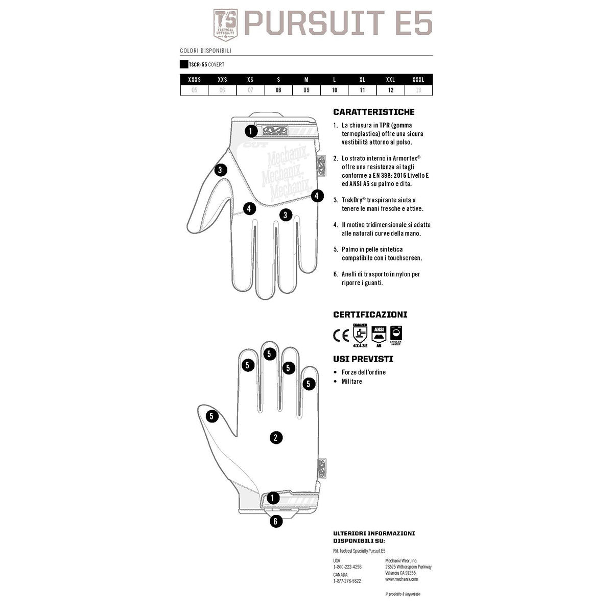 MECHANIX WEAR - PURSUIT D5 CUT RESISTANT Covert