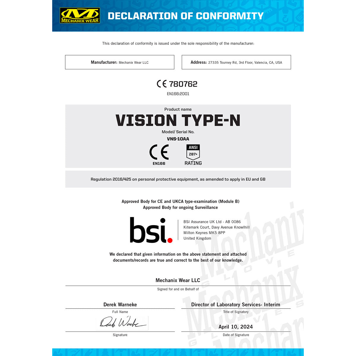 MECHANIX WEAR - VISION OCCHIALI SAFETY TYPE-N MONTATURA TRASPARENTE LENTE TRASPARENTE