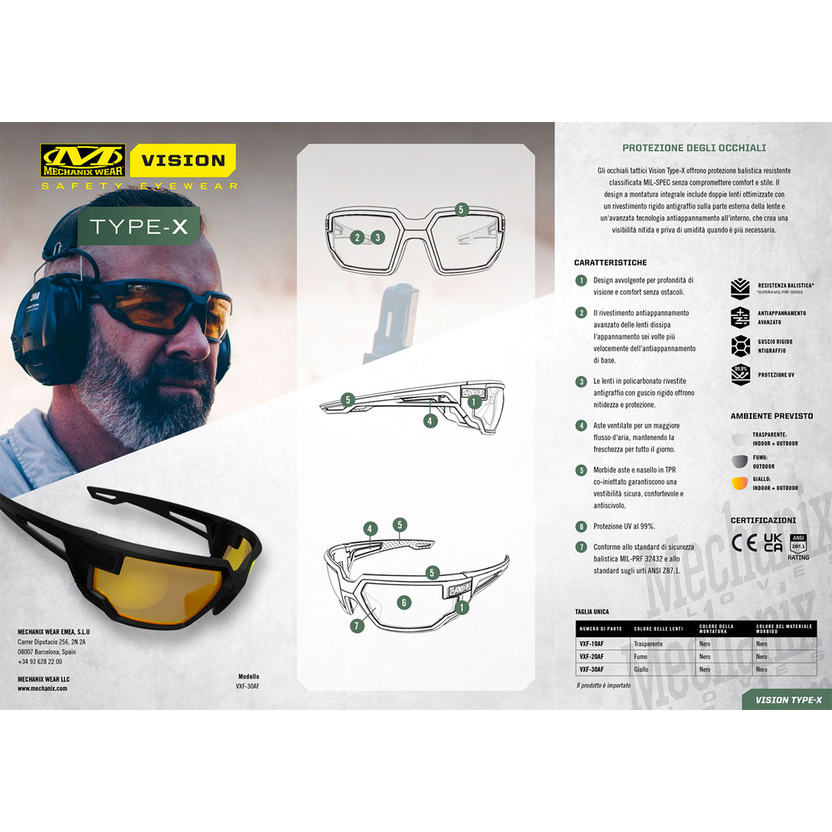 MECHANIX WEAR - VISION OCCHIALI BALISTICI TYPE-X MONTATURA NERA LENTE FUMO