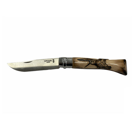 Coltello - Opinel N.10 Carbonio Con Disegno Beccaccia/Scena Caccia Realizzato A Mano