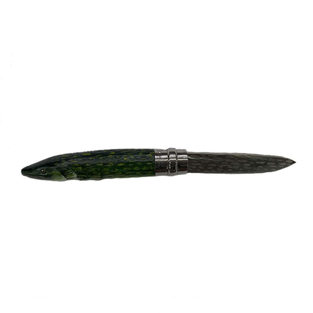 Coltello - Opinel N.8 Carbonio Con Disegno Luccio Realizzato A Mano