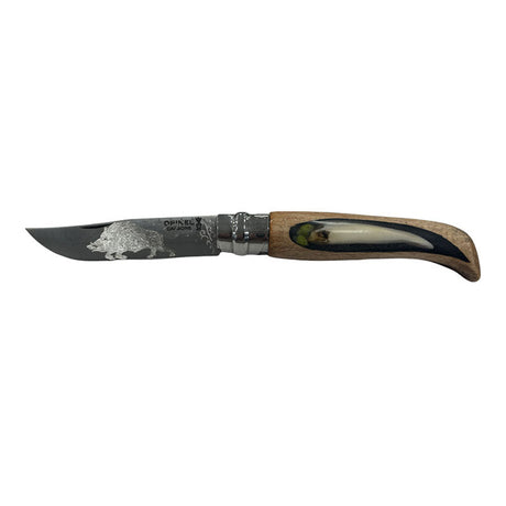 Coltello - Opinel N.9 Carbone Realizzato A Mano Con Dente Di Cinghiale